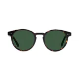 Lentes de sol redondos con montura de carey y lentes grises. Fabricados con madera y eco acetato.