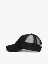 Gorra de béisbol negra con paneles de malla blanca en la parte trasera y logo de Tommy Jeans bordado en el frente.