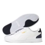 Championes Puma Shuffle blancos con detalles en azul marino y dorado.