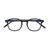 Lentes de eco acetato negros con forma redonda.