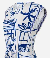 Mono largo de viscosa con estampado playero, sin mangas y con lazo en la cintura.