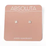 Par de aros pequeños de acero quirúrgico con forma de trébol de cuatro hojas.