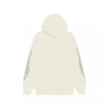 Canguro blanco con capucha, logo de Vans en el pecho y estampado de llamas en las mangas.