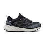Championes deportivos Skechers Relaxed Fit Edgeride Power Flow, color negro con detalles en gris y blanco. Capellada de punto técnico con cordones y capas sintéticas, entresuela acolchada, plantilla Skechers Air-Cooled Memory Foam y suela de tracción flexible.