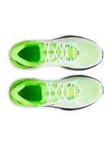 Zapatillas de running Under Armour Infinite Pro 2, color blanco con detalles en verde flúor y negro.