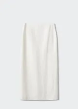 Falda larga color blanco hueso de ramio y algodón, de corte recto con abertura trasera y cierre de cremallera oculto.
