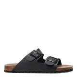 Sandalias de hombre negras con dos tiras anchas ajustables con hebilla, plantilla anatómica de corcho y suela de goma.