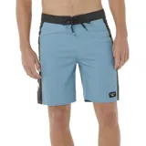 Short de baño celeste con cintura y laterales negros, cordón de ajuste negro y logo de la marca en la pierna derecha.