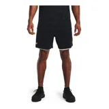 Short deportivo Under Armour modelo Vanish Woven 2in1 para hombre, color gris con calza interior negra. Confeccionado en tejido ligero, duradero y transpirable de secado rápido.