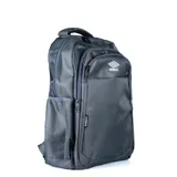 Mochila Umbro color gris con logo estampado en blanco.