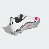 Championes de fútbol Adidas F50 Messi Club, color blanco con detalles en plateado y rosa.