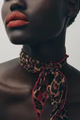 Pañuelo de viscosa con estampado animal print y borde fucsia.