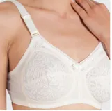 Soutien reductor clásico en color blanco, con copas reforzadas y sin aro, breteles anchos regulables y detalle de encaje.