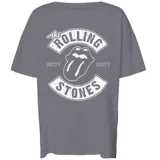 Remera gris con estampado frontal de la lengua de los Rolling Stones y las palabras 'Rolling' y 'Stones' en tipografía vintage.
