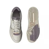 Championes urbanos Adidas Drop Step Low 2.0, color gris claro con detalles en blanco, beige y lila.