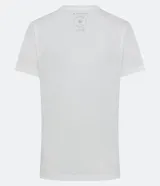 Remera básica de media malla color rosa, con escote en V y mangas cortas.