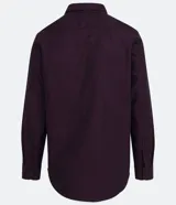 Camisa blanca de algodón, manga larga con botonadura frontal y cuello camisero.