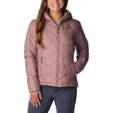 Campera puffer color salmón con capucha, cierre frontal y bolsillos laterales con cierre. Cuenta con tecnología termorreflectante Omni-Heat™ y puños con orificios para los pulgares.