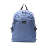 Mochila azul de tela con cierre doble, asa fija, forro interior textil, porta notebook y múltiples bolsillos externos.