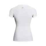 Remera deportiva Under Armour HeatGear Compression blanca de manga corta, cuello redondo y logo estampado en el pecho.