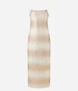 Vestido midi de fiesta con breteles finos, escote cuadrado, lentejuelas metalizadas con efecto degradé y abertura en la parte trasera.