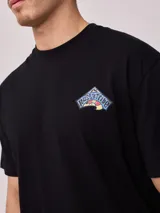 Remera de algodón con lavado, color celeste verdoso, de corte holgado (loose fit) y cuello redondo. Presenta un pequeño estampado gráfico en el pecho.