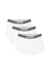 Pack de tres bóxers blancos de algodón con cintura elástica gris con logo de Levi's.