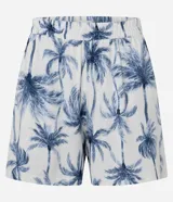 Short de viscolino con cintura elástica y estampado de palmeras.