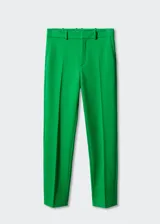 Pantalón recto de punto roma en color verde, con diseño estándar, tiro medio y dos bolsillos laterales.
