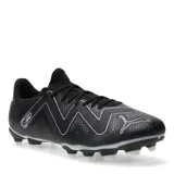 Championes de fútbol Puma Future Play FG/AG, color negro con detalles en blanco.