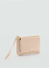 Monedero grande color beige de tejido de nylon con logo en relieve, doble compartimento y cierre de cremallera doble.