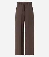 Pantalón wide leg de viscosa color marrón chocolate, con cintura alta, elástico en la espalda y cierre lateral.