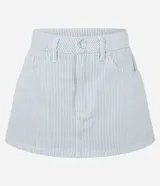 Short pollera de sarga de algodón con estampado a rayas.