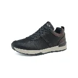 Zapatillas urbanas Maximum de cuero sintético negro con detalles en marrón en el talón y el cuello. Suela de goma color beige.