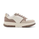 Championes urbanos Via Marte modelo Lara, color blanco con detalles en beige y marrón.