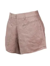 Short color marrón claro de lino orgánico, de tiro alto, calce holgado y bolsillos laterales.