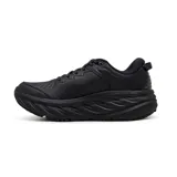 Championes Hoka Bondi SR de cuero negro, con suela gruesa y resistente al agua. Diseñados para el uso diario y actividades laborales.