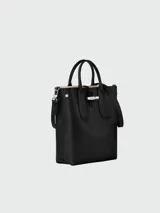 Bolso Longchamp modelo Le Roseau, color negro, tipo tote bag con doble asa corta y correa larga extraíble.