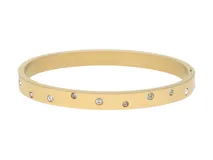 Pulsera rígida dorada de acero con baño de oro y circonias.