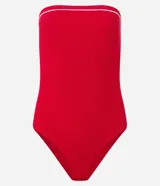 Body marrón de rib sin breteles con detalle contrastante en el escote.