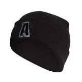 Gorro de lana Adidas, color negro, con logo bordado en blanco. Diseño con dobladillo.
