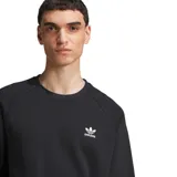 Sweater Adidas negro de corte clásico con cuello redondo y logo del trifolio bordado en blanco en el pecho.