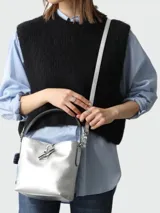 Bolso bombonera plateado de Longchamp, diseño compacto y elegante, ideal para uso diario.