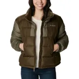 Campera puffer cropped Columbia Pike Lake II, color celeste, rosa y naranja. Cuenta con tecnología térmica reflectante Omni-Heat™, aislamiento de poliéster 100 % reciclado, puños con forro de jersey, protector de mentón, cremallera central delantera de doble dirección, bolsillo interior de seguridad, bolsillos laterales con cremallera, puños elásticos, dobladillo ajustable con ceñidor y tratamiento duradero repelente al agua sin PFC.