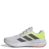 Zapatillas de running para hombre, de diseño ligero en colores blanco, gris y verde lima.
