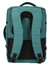 Mochila RKF unisex de poliéster reciclado repelente al agua, color gris. Cuenta con tres compartimentos independientes con cierre, compartimento para laptop de 15 pulgadas, triple bolsillo frontal con cierre, mango lateral, correas ajustables, almohadillas en la espalda, pasador para maleta y broches laterales.