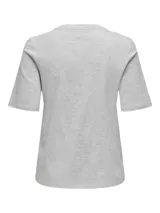 Remera gris melange de corte recto y mangas cortas, con estampado rectangular plateado con la palabra "ERODED" en la parte superior y "& WILD" en la parte inferior.
