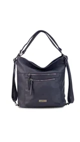 Cartera negra con opción de uso como mochila, con diseño práctico, bolsillo al frente y atrás para fácil acceso. División interna en el medio para organizar tus pertenencias, ideal para uso diario, compacta y funcional.