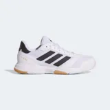 Championes Adidas Ligra 8 blancos con detalles en negro y suela color caramelo.
