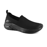 Championes Skechers Arch Fit Quick Stride negros, sin cordones, con capellada de tejido knit y plantilla Arch Fit removible.